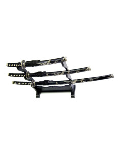Dragon ornamental set with black Katana, wakizashi and tanto