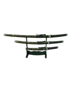 Ornamental set with Katana, wakizashi and black floral tanto