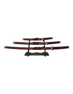 Ornamental set with Katana, wakizashi and red-black...
