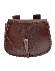 Viking bag Thor's hammer in brown leather, to be worn on... 2