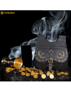 Medieval bag, fanny pack type, in brown (14th-15th... 2