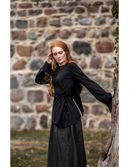 Medieval blouse Lea Black with hood