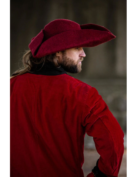 Hugo pirate tricorn hat in wool, red Hugo pirate tricorn hat in wool, red