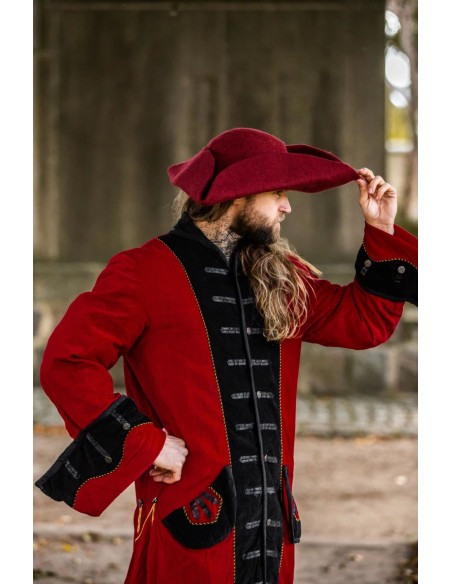 Hugo pirate tricorn hat in wool, red Hugo pirate tricorn hat in wool, red