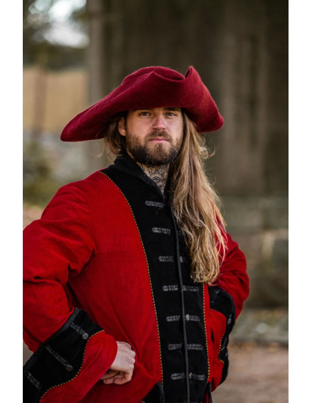 Hugo pirate tricorn hat in wool, red Hugo pirate tricorn hat in wool, red