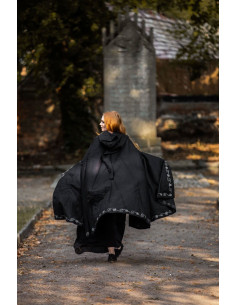 Black medieval wool cape with hand embroidery, Alma model 2
