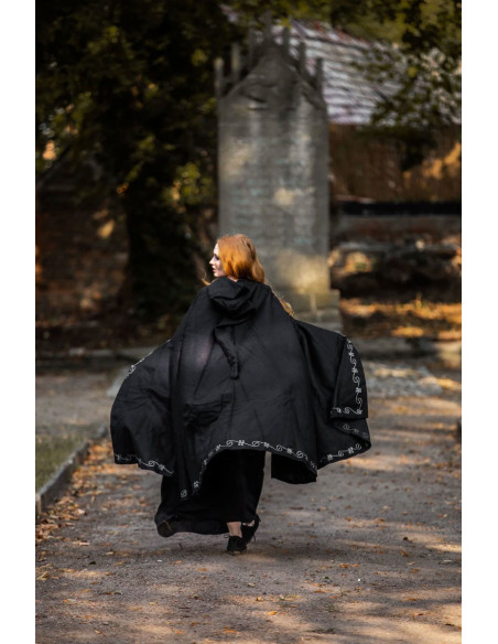 Black medieval wool cape with hand...