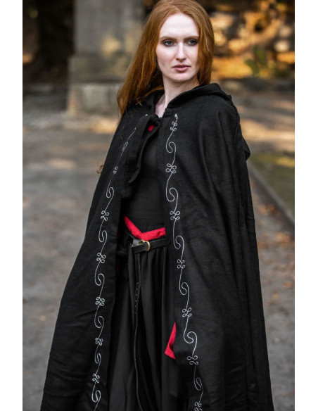 Black medieval wool cape with hand...