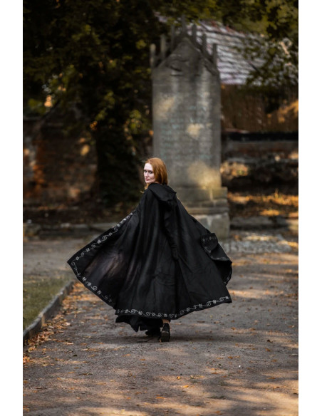 Black medieval wool cape with hand...