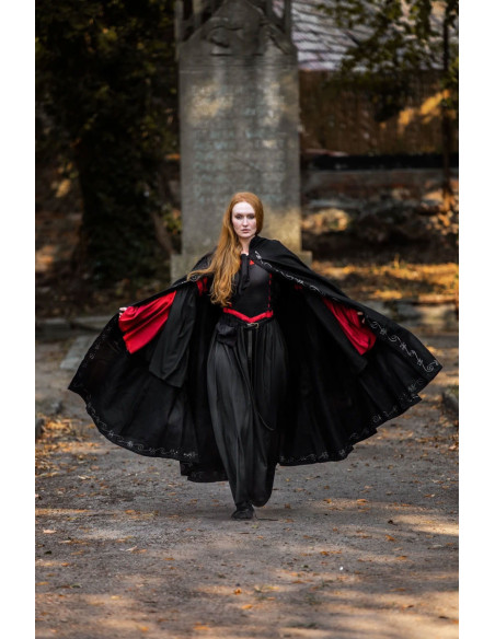 Black medieval wool cape with hand...