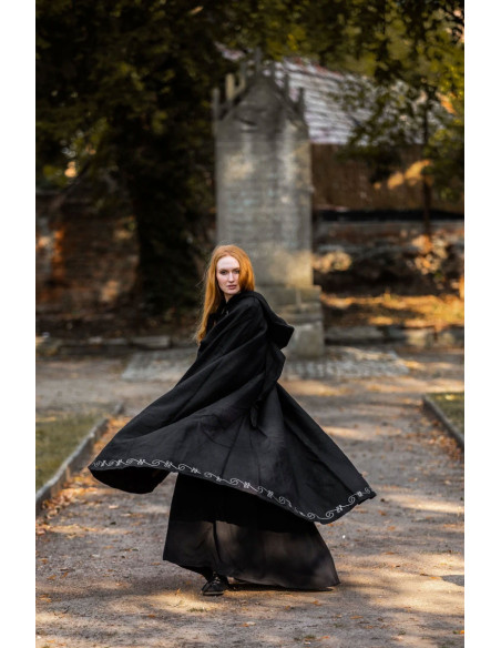 Black medieval wool cape with hand...