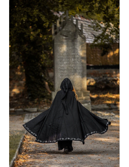 Black medieval wool cape with hand...