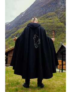 Alpha Viking cloak with wolf embroidery, black
