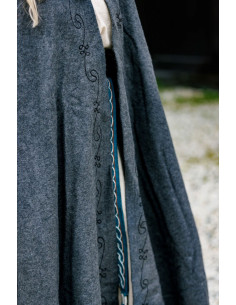 Gray medieval wool cape with hand embroidery, Alma model 2
