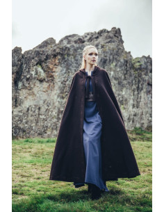Brown medieval wool cape with hand embroidery, Alma model