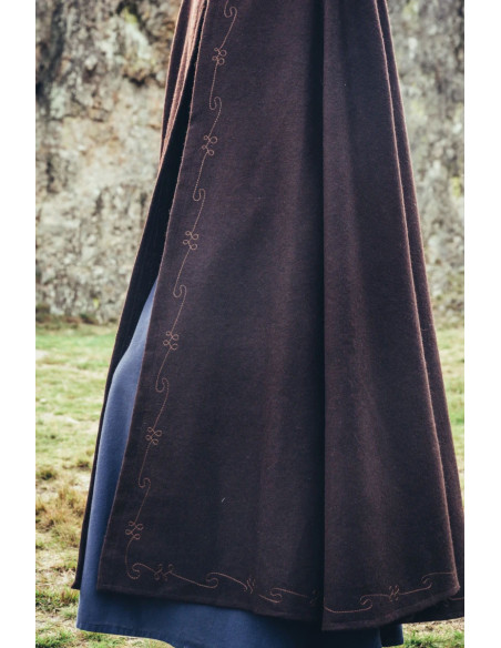 Brown medieval wool cape with hand...