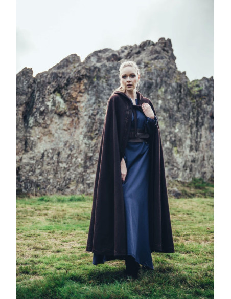 Brown medieval wool cape with hand...