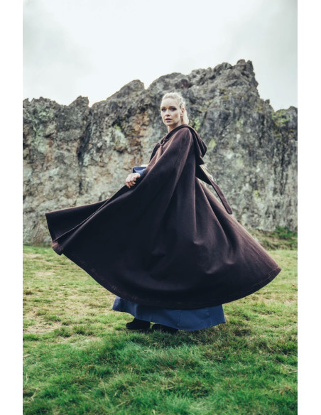 Brown medieval wool cape with hand...
