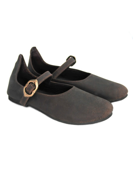 Brown medieval shoes for ladies, Rieke