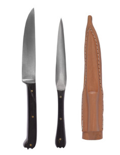 Set 2 medieval cutlery with leather cover - horn horn handle