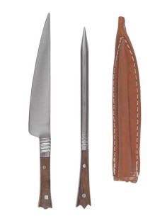 Set of 2 medieval crenellated cutlery with leather cover...