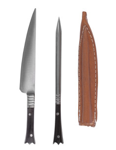Set 2 medieval crenellated cutlery with leather cover -...