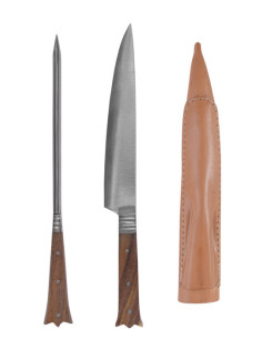 Set 2 long crenellated medieval cutlery - wooden handle