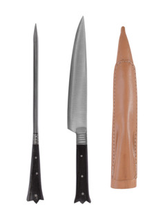 Set of 2 long crenellated medieval cutlery - horn horn...