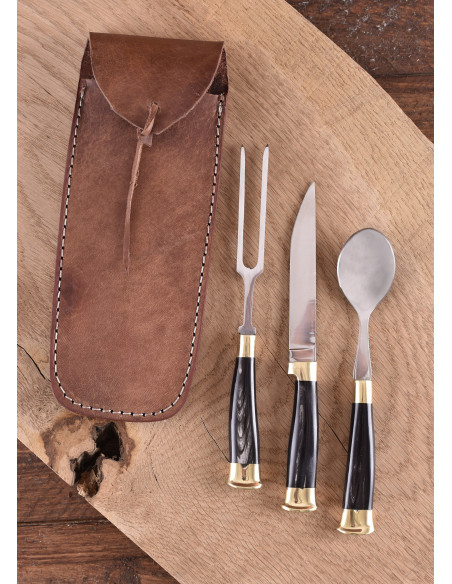 Set of 3 medieval cutlery with cover,...