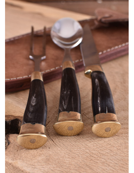 Set of 3 medieval cutlery with cover,...