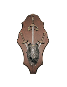 Medieval panoply with a black sword, 2 stilettos and...