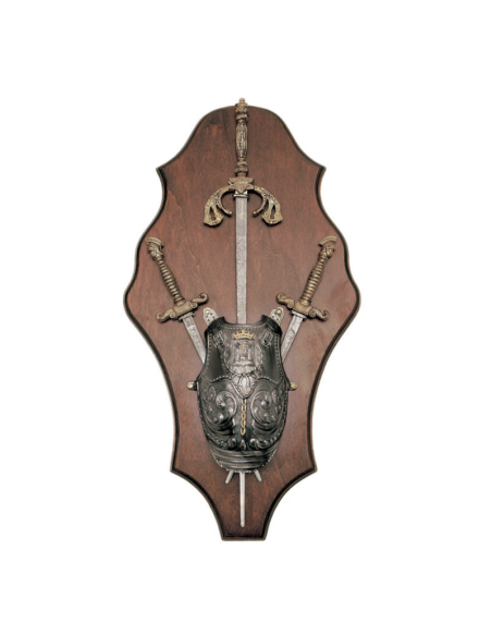 Medieval panoply with a black sword,...