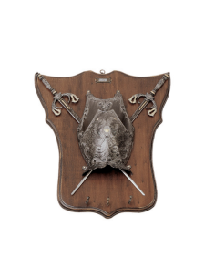 Medieval panoply, keychain type, with 2 swords and shield...