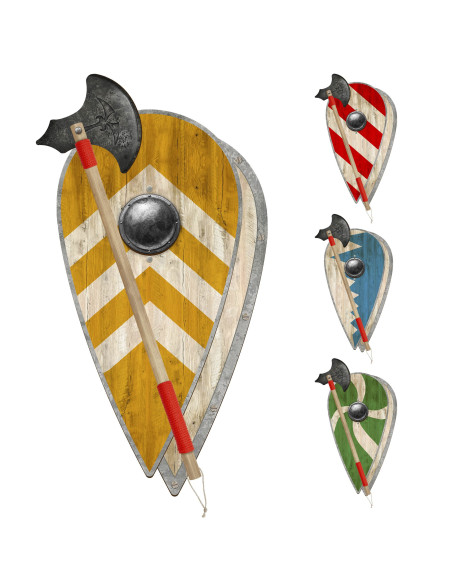 Viking wooden ax and teardrop shield set