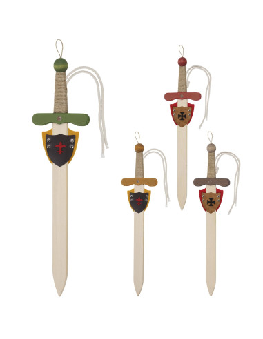 Medieval wooden sword with baldric, for children (60 cm.)