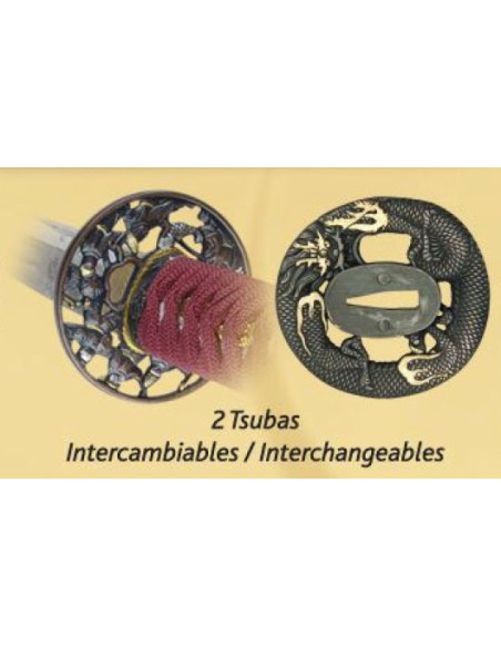 Carbon steel Katana + cover + box + 2 tsubas + cleaning kit