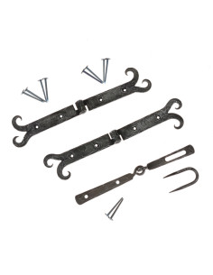 Set of 2 medieval hinges with forged latch