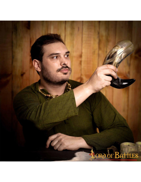 Medieval tribal face horn to drink...