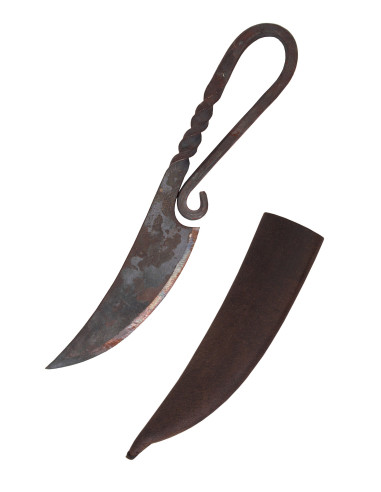 Forged medieval knife, with sheath (22 cm.)