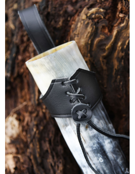 Black leather baldric for Viking horn