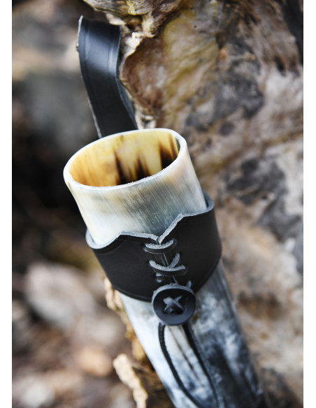 Black leather baldric for Viking horn