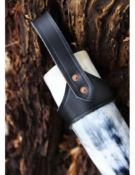 Black leather baldric for Viking horn