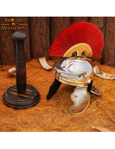 Mini Roman legionary helmet with wooden support 2