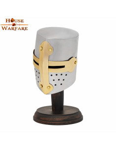 Mini Medieval Crusaders Helmet with wooden support