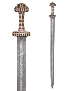 Viking sword with bronze hilt, Damascus steel