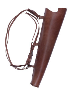 Brown leather quiver, with back strap (64 cm.)