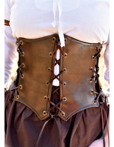 Underbust Corset BUCKLE STRAPS + Lacing Genuine Leather Brown