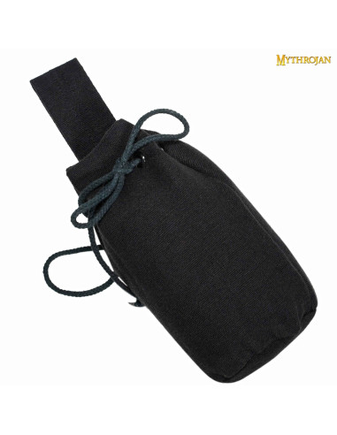 Black medieval beggar bag with laces (20.3x16.5 cm.)