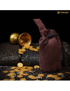 Brown medieval beggar bag with laces (20.3x16.5 cm.)