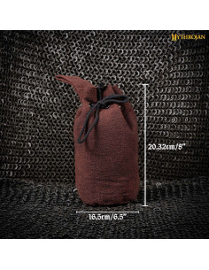 Brown medieval beggar bag with laces (20.3x16.5 cm.) 2